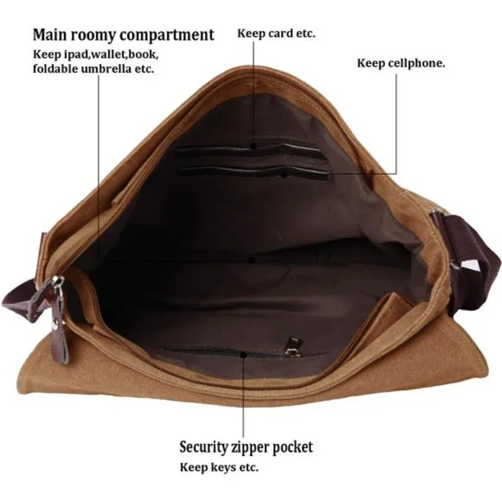 Unisex Vintage Canvas Satchel Messenger, Travel Shoulder Bag (Coffee)